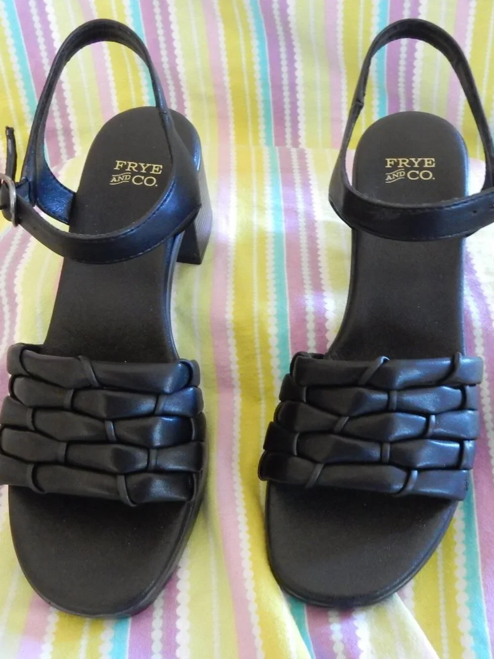NEW NO BOX Frye and Co. Westmont Black Strappy Block Heel Sandals womens 8 M